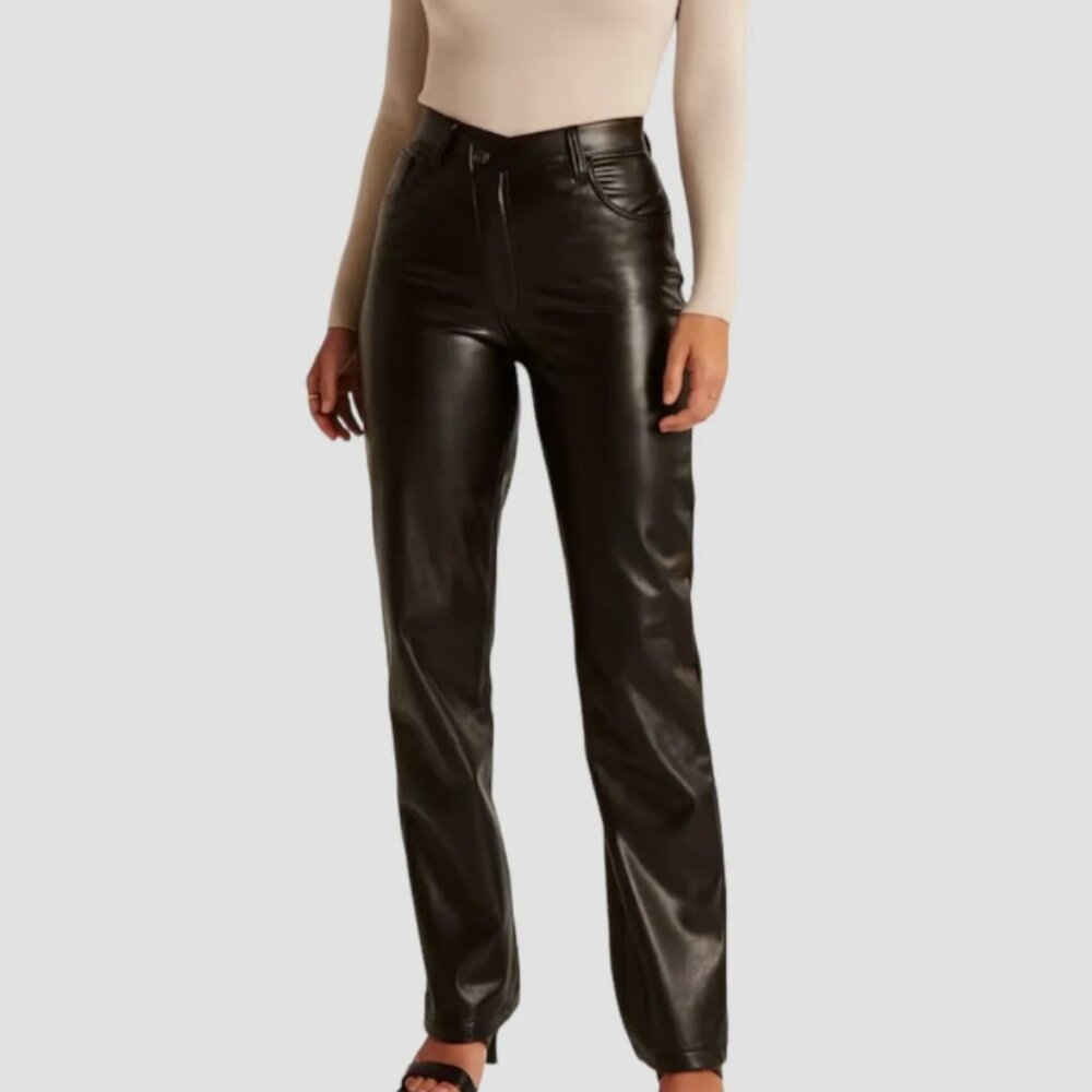 Abercrombie & Fitch Criss-Cross Waist Vegan Leather 90s Straight Pant
